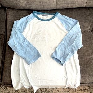 Express two tone blue 3/4 sleeve baseball tee